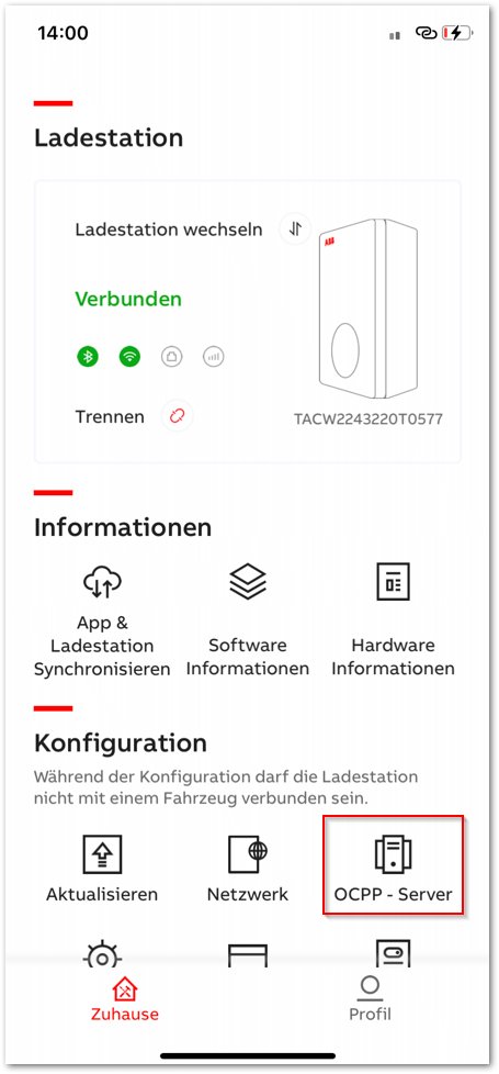 ABB Ladestation OCPP Konfiguration